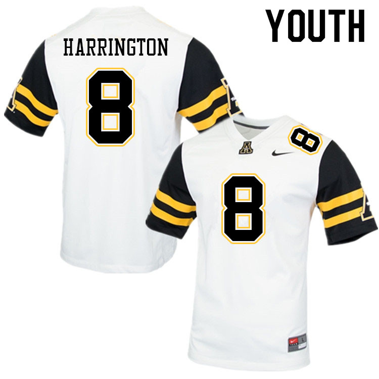 Youth #8 Brendan Harrington Appalachian State Mountaineers College Football Jerseys Sale-White - Click Image to Close
